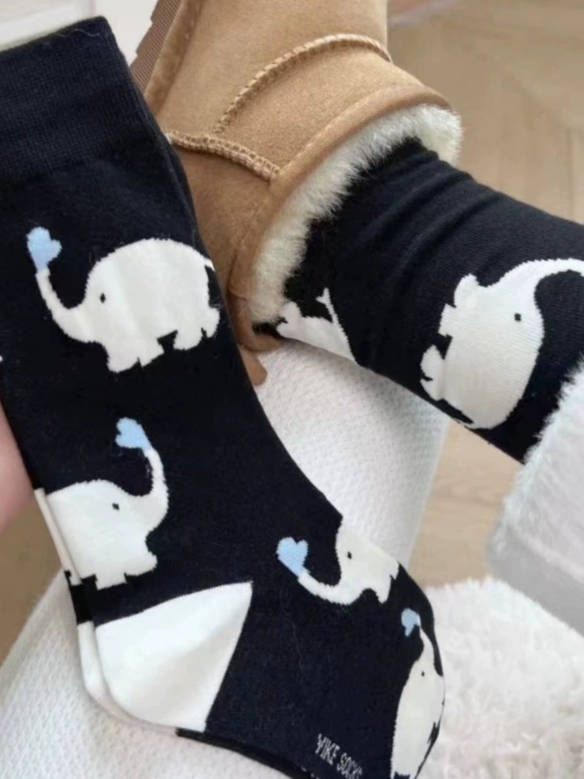 [3 Pairs] Cute Cartoon Love Elephant Girl Korean Style Japanese Style Simple Girl Wear