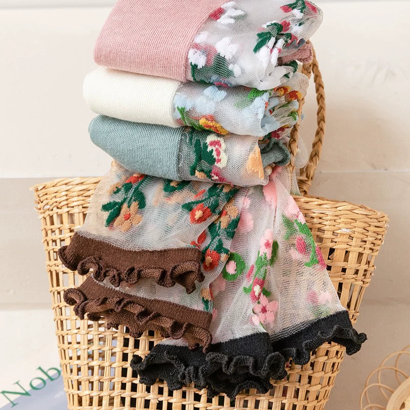 [5 Pairs] Summer Thin Little Flowers Kanekalon Wooden Ear Breathable Little Girl Wear