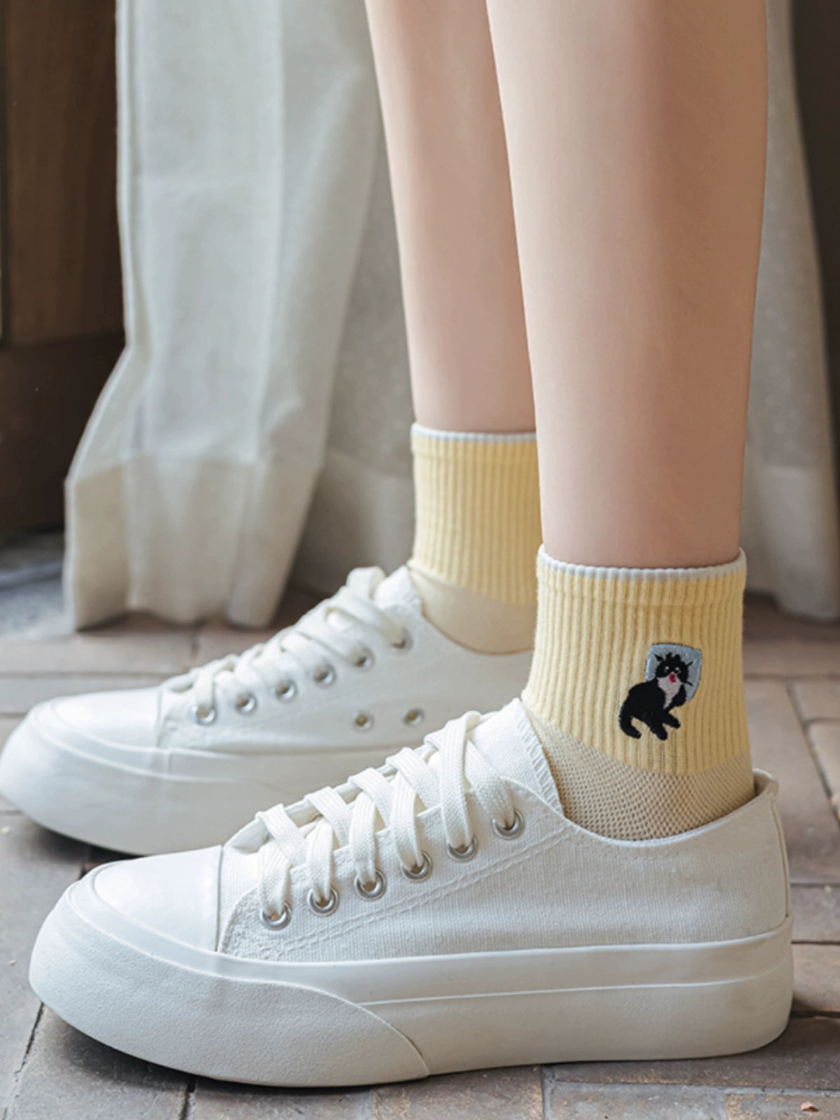 [6 Pairs] Summer Thin Cartoon Embroidery Korean Style Pure Cotton Cute Wear