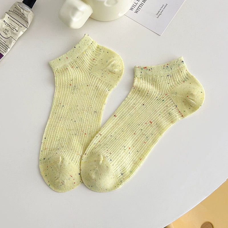 [5 Pairs] Summer NEPs Yarn Boats Starry Breathable Sweat Absorbing Simple Fashion