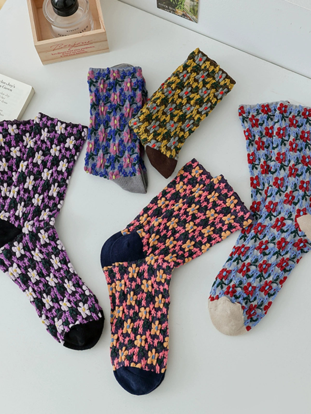 [5 Pairs] Spring and Summer Ethnic Style Low-Key Luxury with Connotation Easy to Wear Pure Cotton Mid-Calf