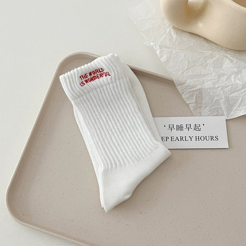 [7 Pairs] Spring and Summer White in Thin Section Letters Couples Fashion Shoes Matching Will Take You to Fashion