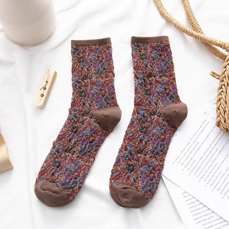 [2 Pairs] Gold Rose Totem Flower Mid-Calf Spring and Summer Match Small Leather Shoes Beautiful