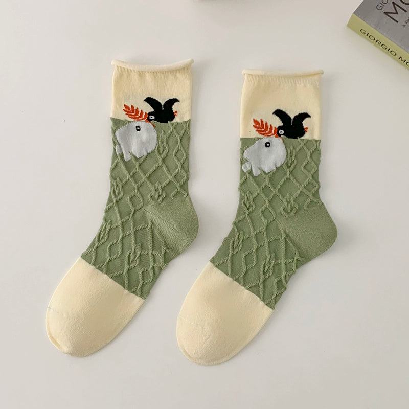 [2 Pairs] Spring-Summer New Type Cotton Women's Mid-Calf Plant Mori Style Women's Socks