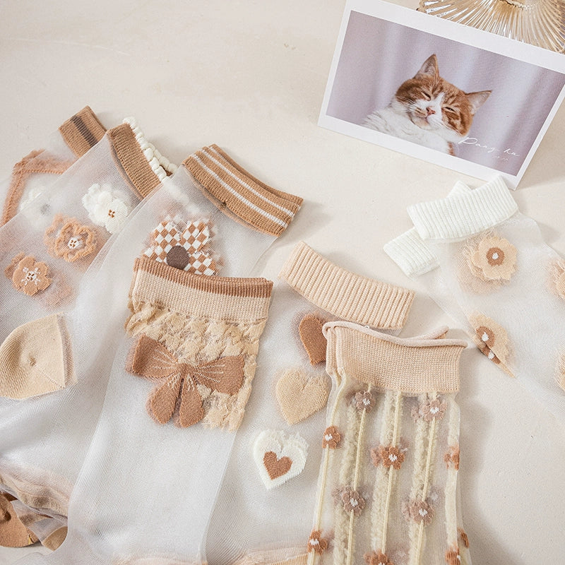 [5 Pairs] Spring and Summer Thin Kanekalon Transparent Honey Plaid Flower Breathable