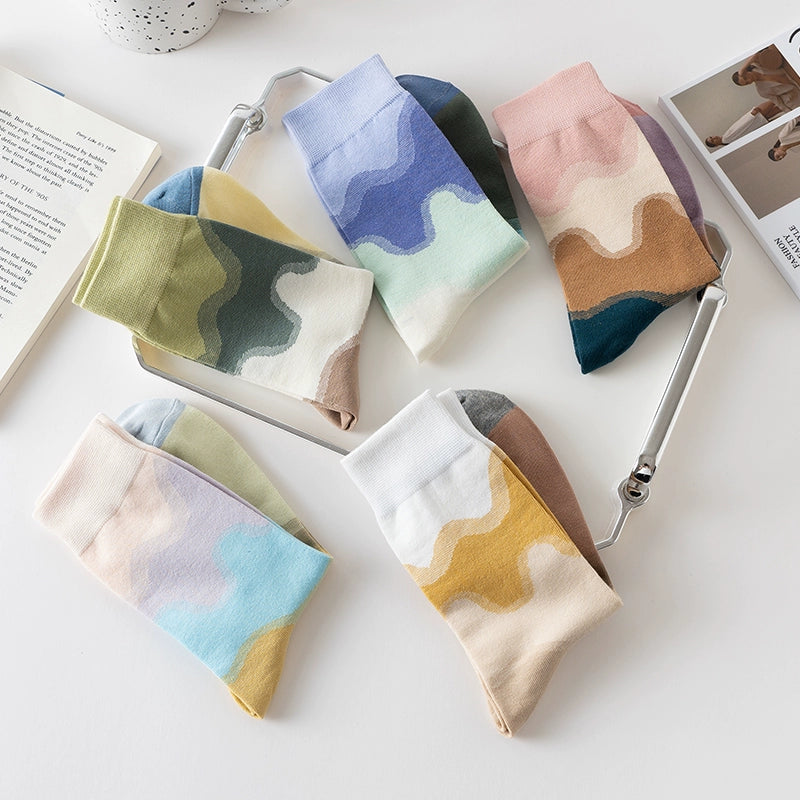 [5 Pairs] Spring and Summer Sunset Glow Bright Color Series Bright Pure Cotton