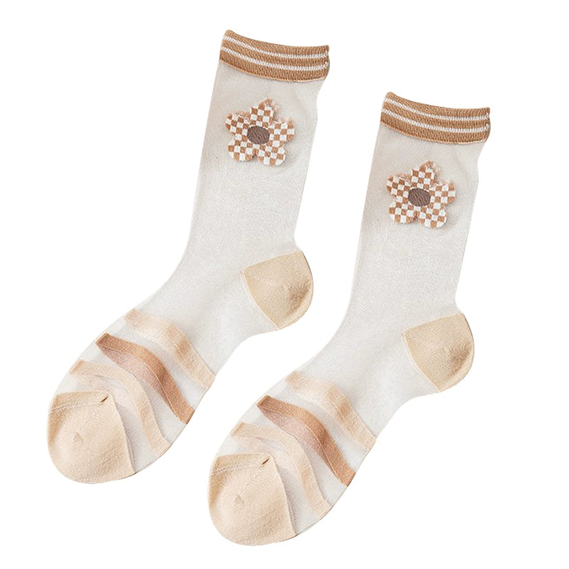 [5 Pairs] Spring and Summer Thin Kanekalon Transparent Honey Plaid Flower Breathable