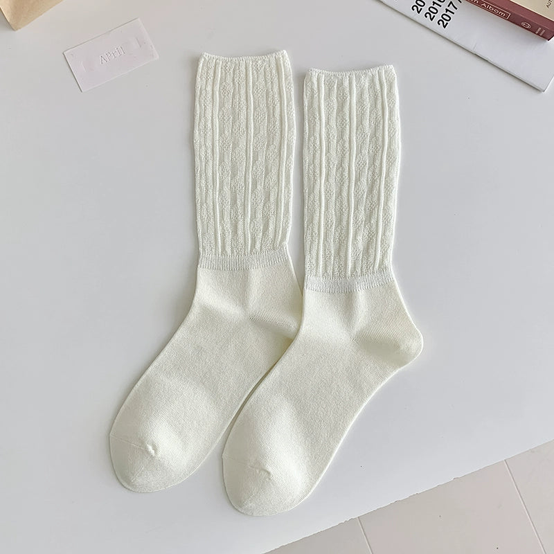 [5 Pairs] JK Style Thin Breathable Double Needle Black and White Pile Style Simple Wear