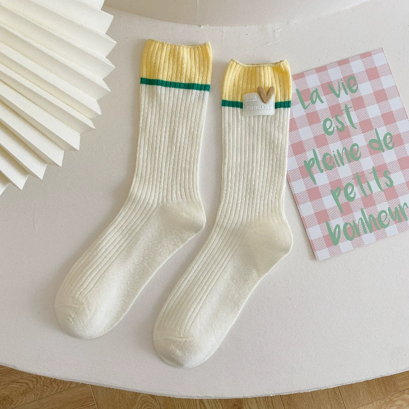 [4 Pairs] Spring and Summer Japanese and Korean Fashion 3D Love Pure Cotton Comfortable Breathable Mid-Calf