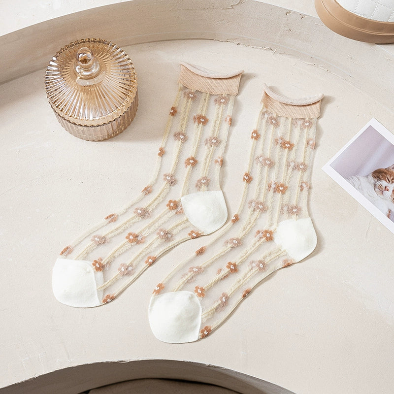 [5 Pairs] Spring and Summer Thin Kanekalon Transparent Honey Plaid Flower Breathable