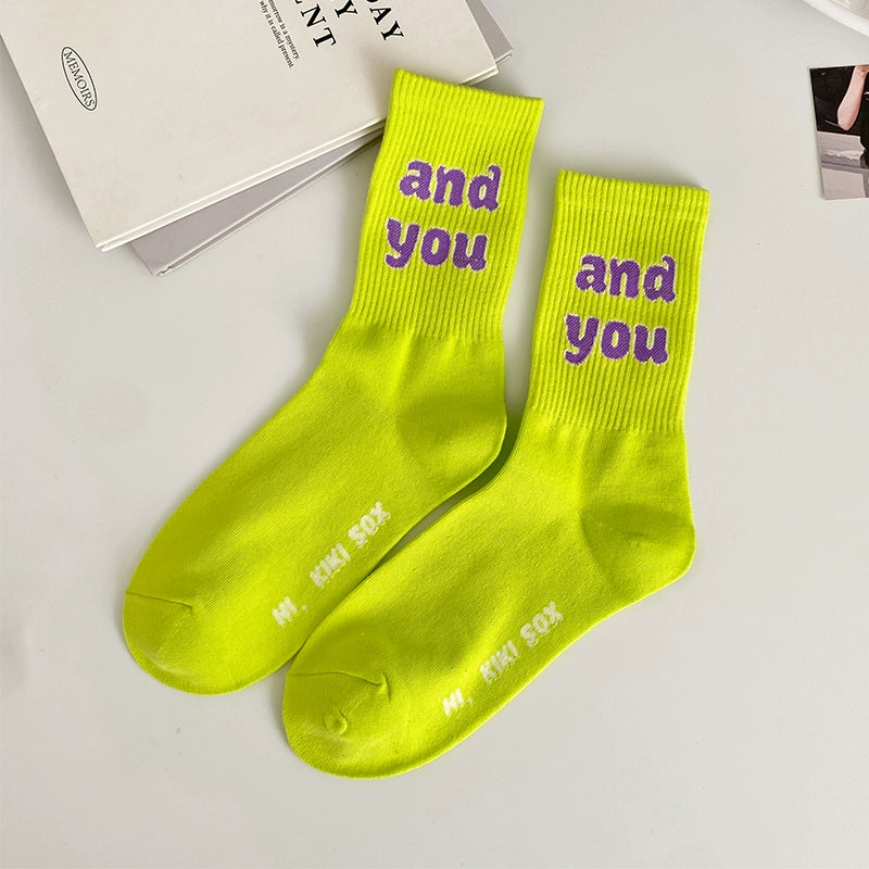 [4 Pairs] Spring and Summer Elastic Preppy Style Cute Sport Women's Mid-Calf Fashion Shoes with You