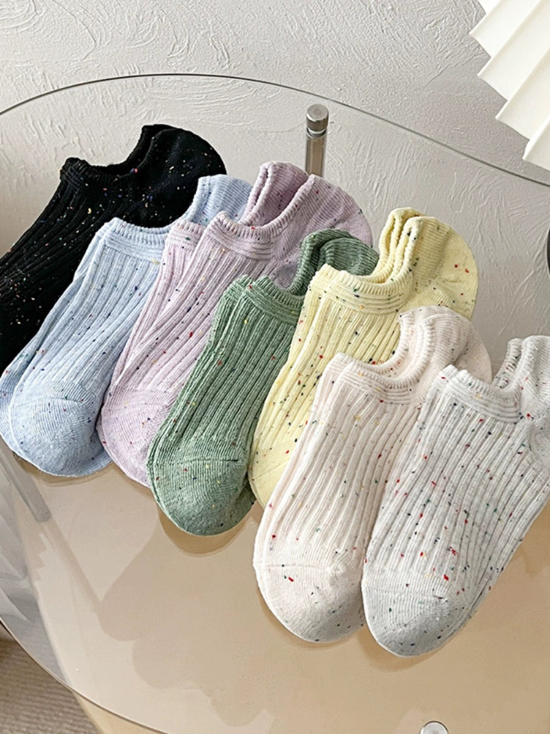 [5 Pairs] Spring and Summer NEPs Yarn Thin Thick Thread Knitted Comfortable Solid Color Boat Socks