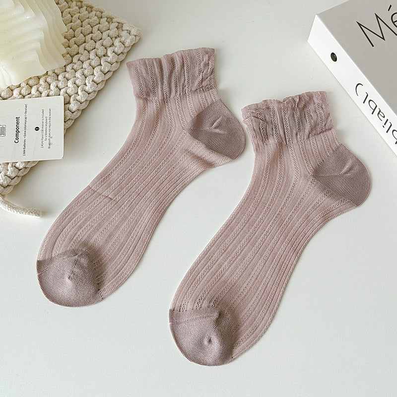 [5 Pairs] Cute Secret Weapon Spring and Summer Thin Breathable Solid Color Makes You Look Younger Instantly