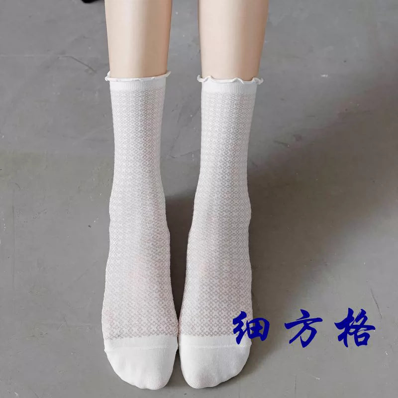 [3 Pairs] Spring and Summer Thin Breathable Lace JK Pure Cotton Material White Matching Skirt Mary Jane Shoes