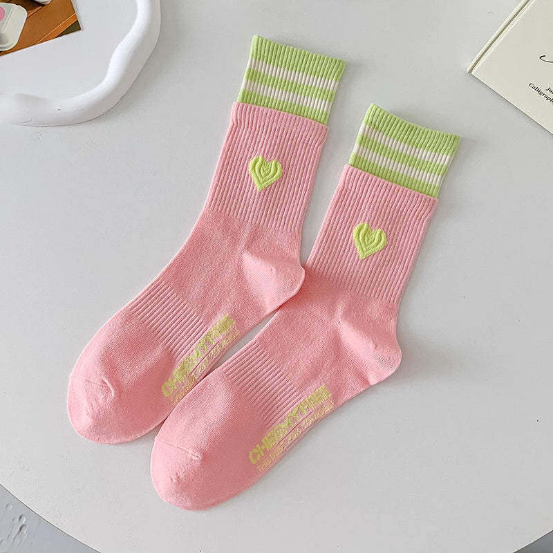 [2 Pairs] Spring and Summer Parallel Bars Popular Color College Style Cute Tube Socks