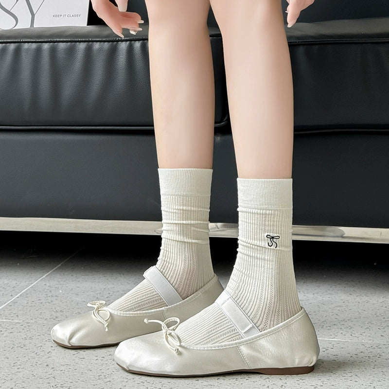 [5 Pairs] Solid Color Bowknot Cute MUA Summer Thin Breathable Little Fairy Wear