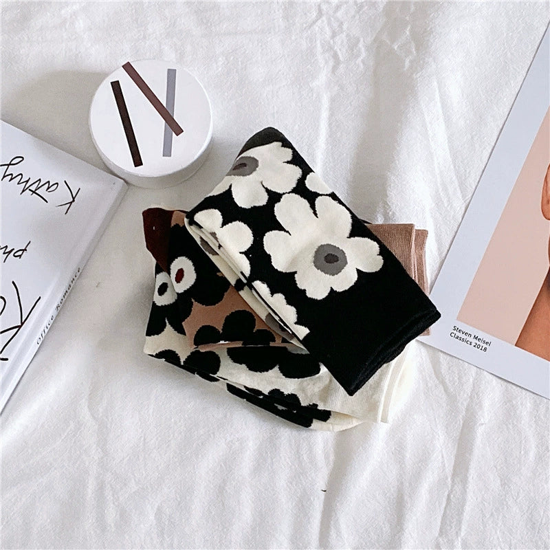 [2 Pairs] Long Tube Ins Style Small Flower Xuan Ya Mid-Calf Women's Cotton Little Red Book Recommendation Tide