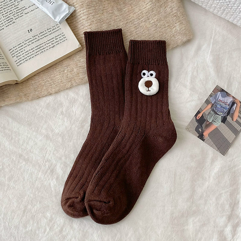 [5 Pairs] 3D Cartoon Bear Head Simple and Easy to Match College Style Kawaii