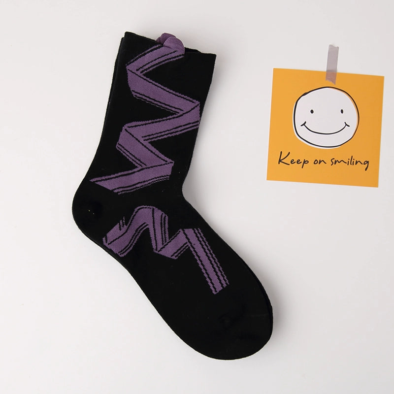 [2 Pairs] Spring Summer Pure Cotton Colorful Ribbon College Style Socks It Looks Good to Wear