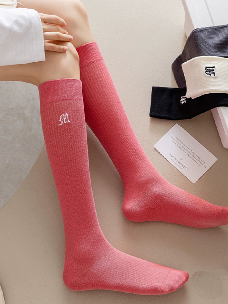 [2 Pairs] College Style All-Match Embroidery Calf Socks Spring and Summer Selected Boutique