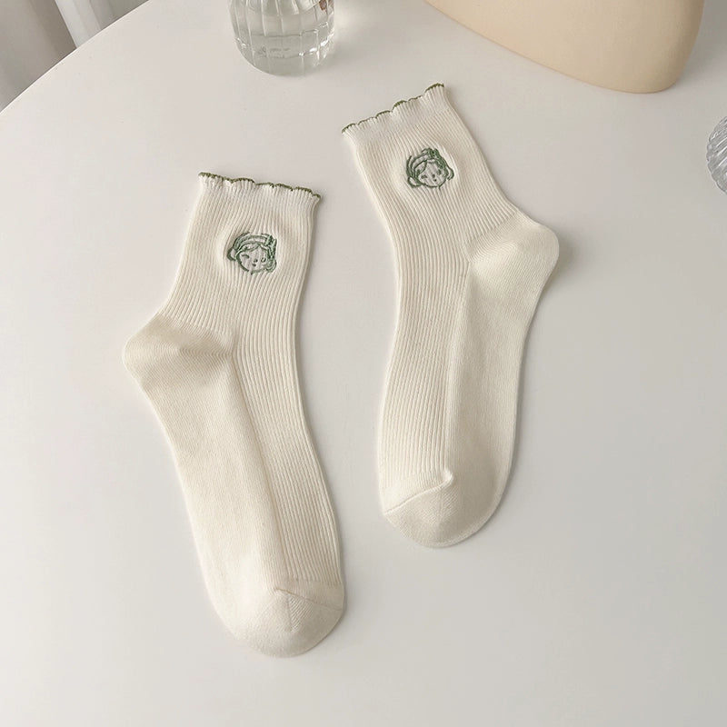 [2 Pairs] Matcha Green Flavor Spring Summer Pure Cotton Cute Girl Avatar Socks