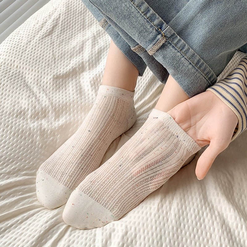 [5 Pairs] Summer NEPs Yarn Boats Starry Breathable Sweat Absorbing Simple Fashion