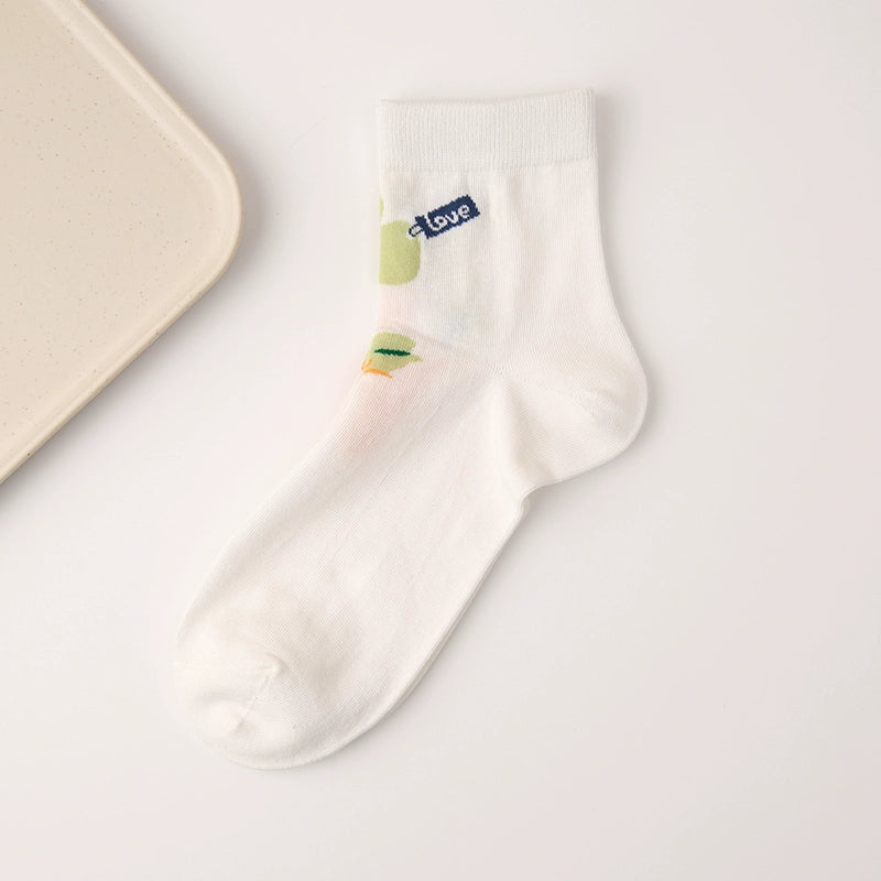 [4 Pairs] Spring and Summer Thin Letters Combed Cotton Comfortable Breathable and Simple Wear