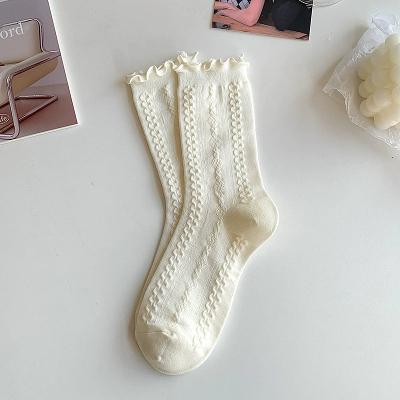 [5 Pairs] Thin Solid Color Japanese Style White Simple to Wear