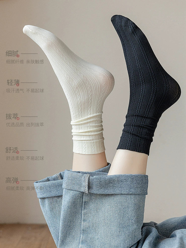 [6 Pairs] Summer Thin Popular Net Red White Velvet Summer Ice Silk Ice Socks
