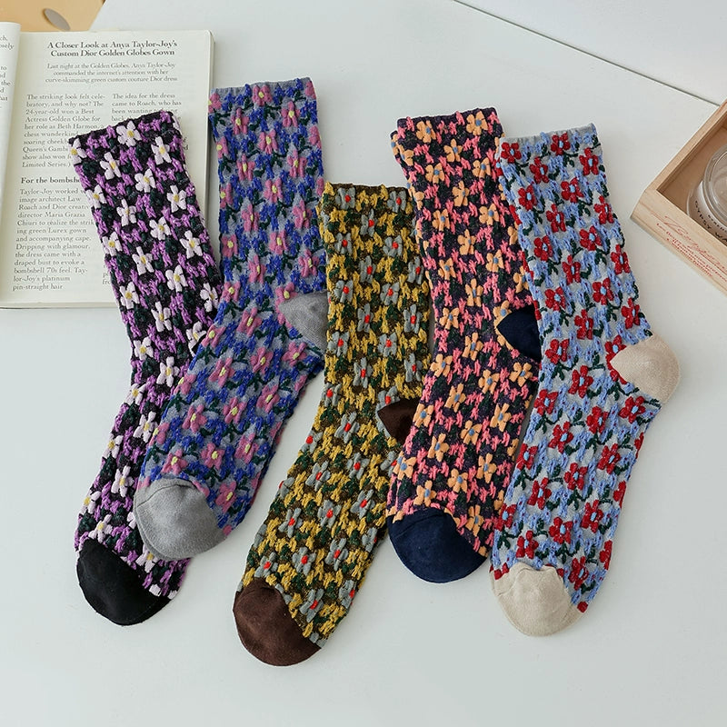 [5 Pairs] Spring and Summer Ethnic Style Low-Key Luxury with Connotation Easy to Wear Pure Cotton Mid-Calf