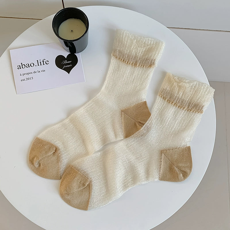 [5 Pairs] Spring Summer Breathable Thin Elegant Weapon Solid Color Sexy Wear