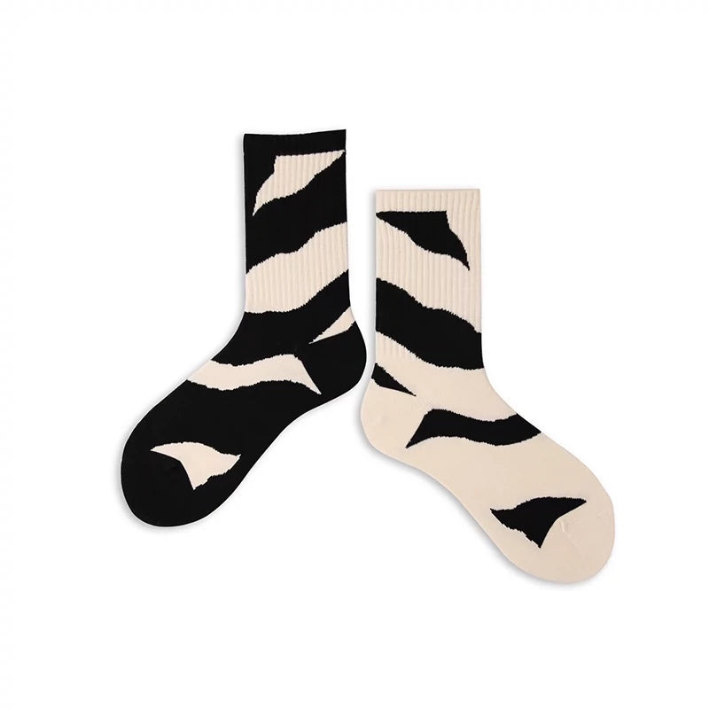 [4 Pairs] Spring Summer Pure Cotton Boneless Sewing Head Men's and Women's Sports Lovers' Socks Snow Mountain Wind Left and Right Feet AB Socks