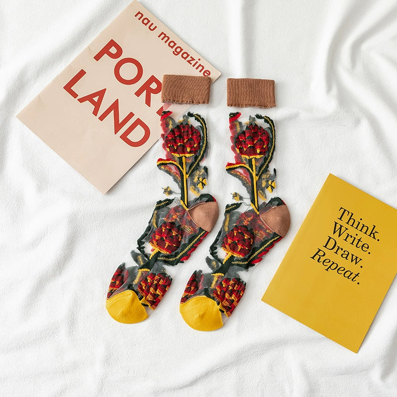 [3 Pairs] Spring and Summer Thin Personalized and Mori Totem Tide Stockings