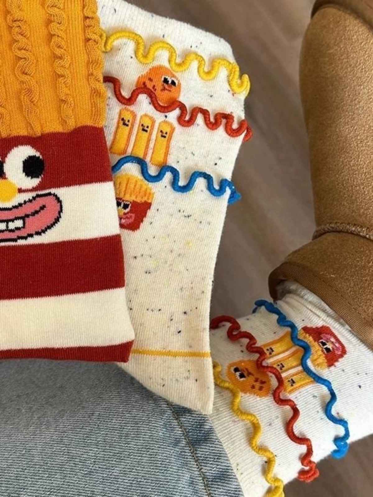 [3 Pairs] Spring Summer Pure Cotton Thin Funny French Fries Street All-Match Cute Fashion