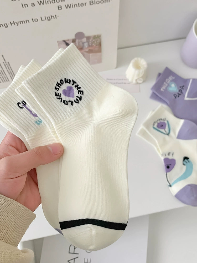 [5 Pairs] Half Waist Design Thin Cotton Summer Purple Refreshing Japanese Wear Socks