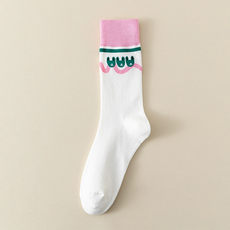 [3 Pairs] Xiaohongshu Personalized Fashion Match High-Profile Figure Rabbit Pink Female Mid-Calf