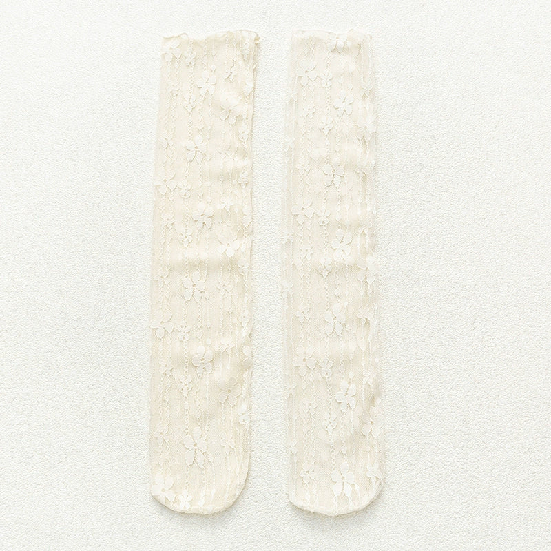 [2 Pairs] Summer Lace Breathable Cool Mesh Curling with Leather Shoes Good Socks