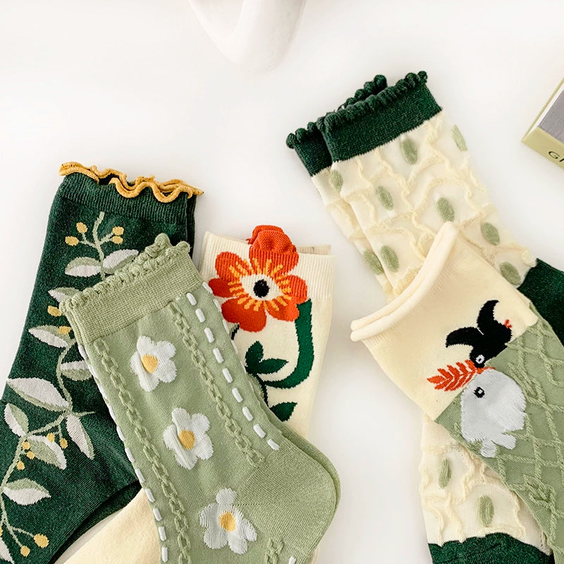 [2 Pairs] Spring-Summer New Type Cotton Women's Mid-Calf Plant Mori Style Women's Socks