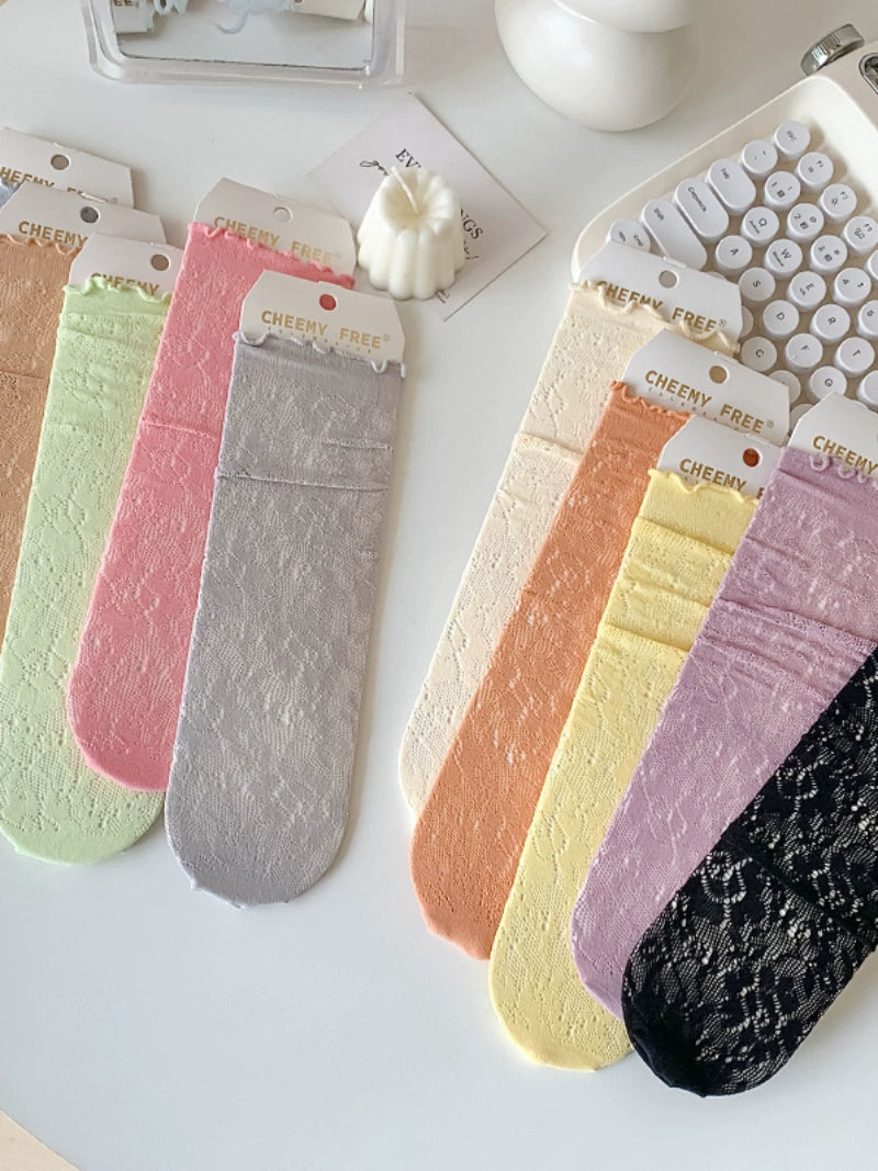 [5 Pairs] Summer Thin and Comfortable Breathable Mesh Pile Style Tube Socks