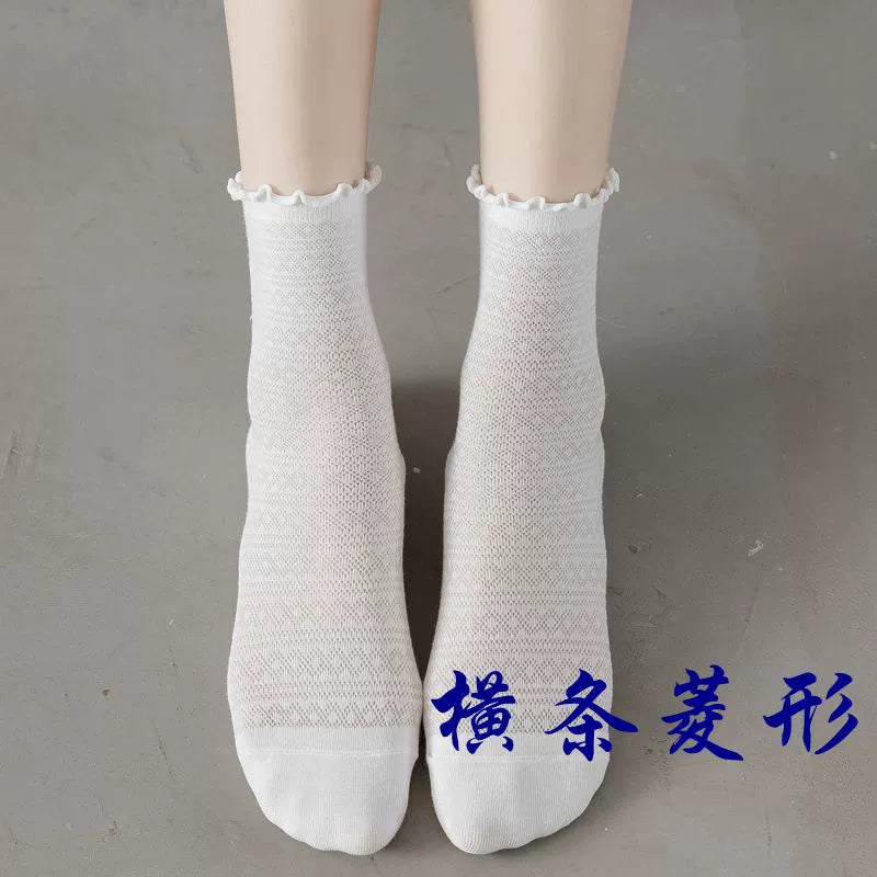 [3 Pairs] Spring and Summer Thin Breathable Lace JK Pure Cotton Material White Matching Skirt Mary Jane Shoes