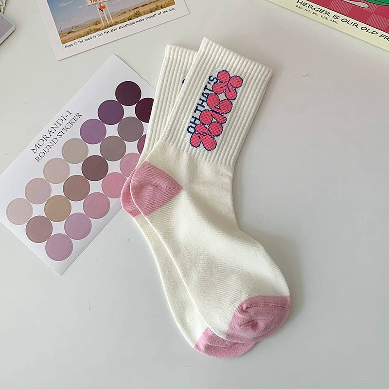 [5 Pairs] Fashion Sports Style Cherry Flower Spring Summer Mid-Calf Length Socks