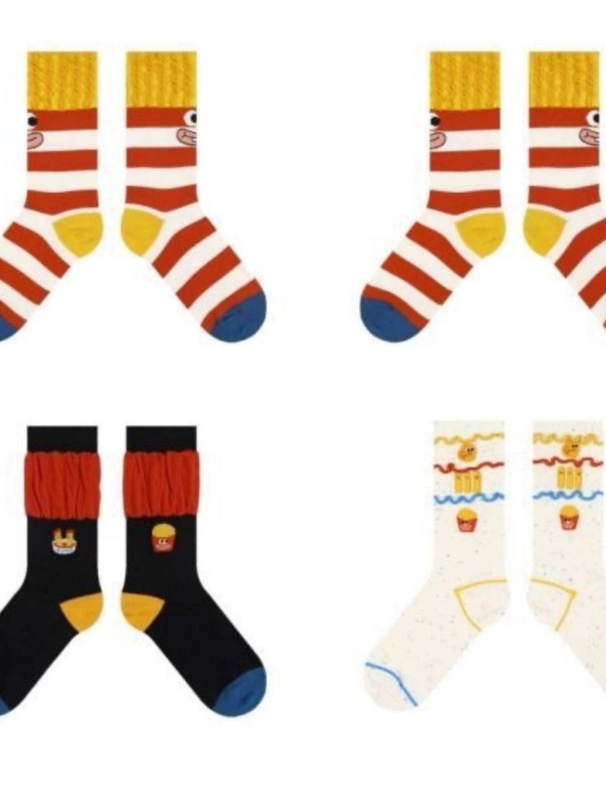 [3 Pairs] Spring Summer Pure Cotton Thin Funny French Fries Street All-Match Cute Fashion