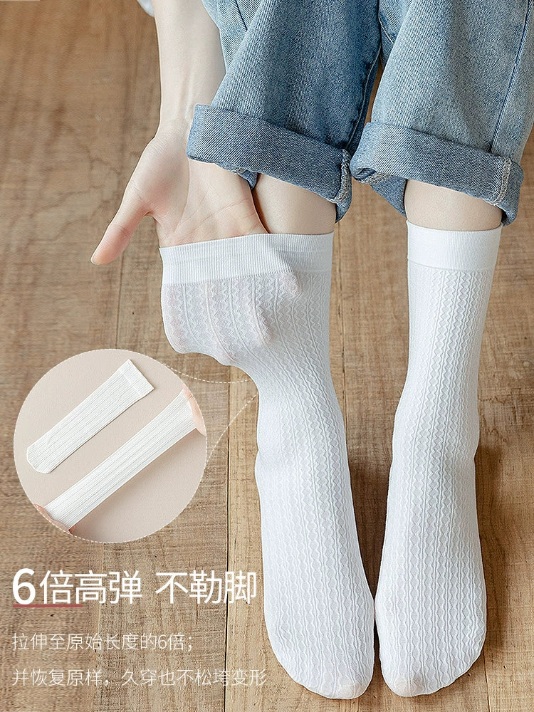[6 Pairs] Summer Thin Popular Net Red White Velvet Summer Ice Silk Ice Socks