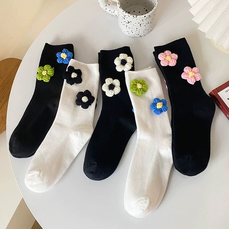 [2 Pairs] Spring Summer Pure Cotton Beautiful 2 Flowers Little Flowers 3D Tube Socks