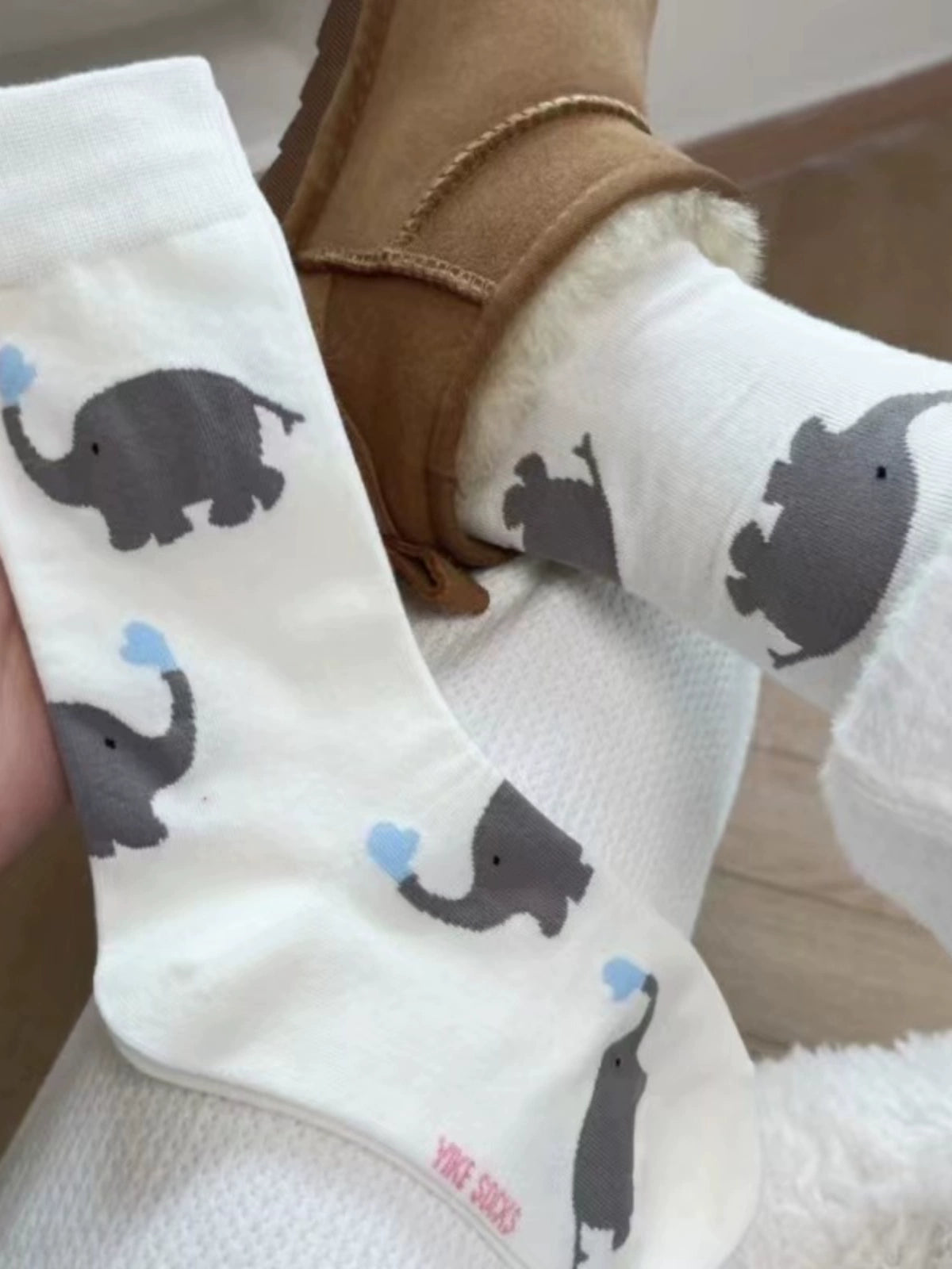 [3 Pairs] Cute Cartoon Love Elephant Girl Korean Style Japanese Style Simple Girl Wear