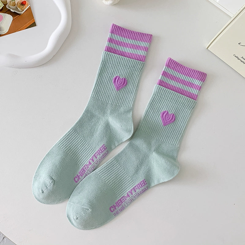 [2 Pairs] Spring and Summer Parallel Bars Popular Color College Style Cute Tube Socks