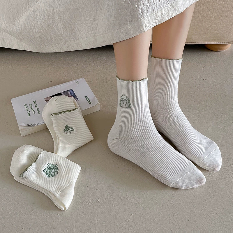 [2 Pairs] Matcha Green Flavor Spring Summer Pure Cotton Cute Girl Avatar Socks