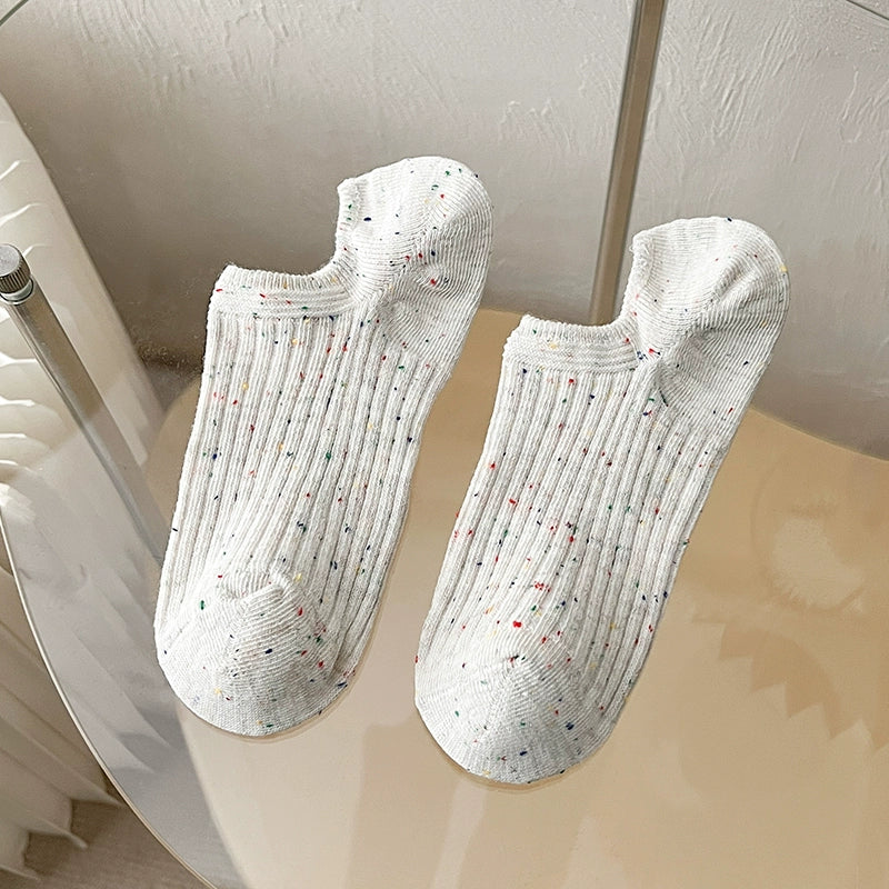 [5 Pairs] Spring and Summer NEPs Yarn Thin Thick Thread Knitted Comfortable Solid Color Boat Socks