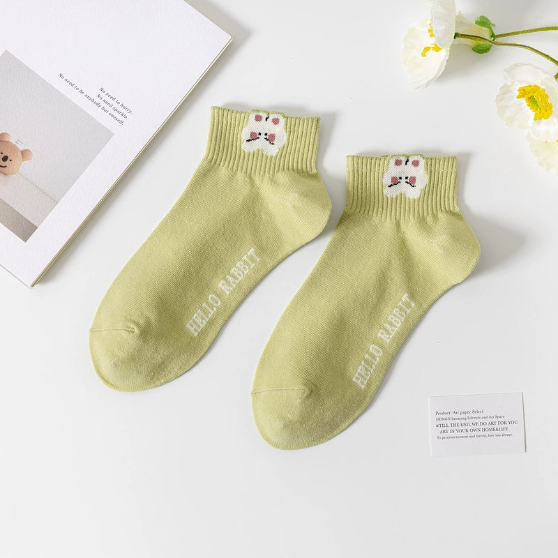 [5 Pairs] Summer Cool Little Green Boat Socks Tulip Gradually Love