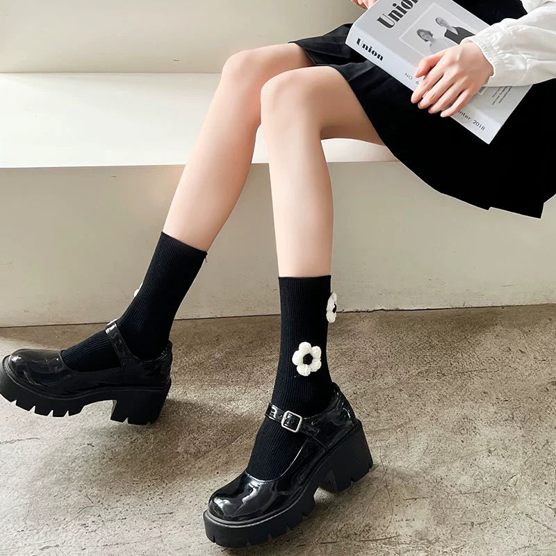 [2 Pairs] Spring Summer Pure Cotton Beautiful 2 Flowers Little Flowers 3D Tube Socks